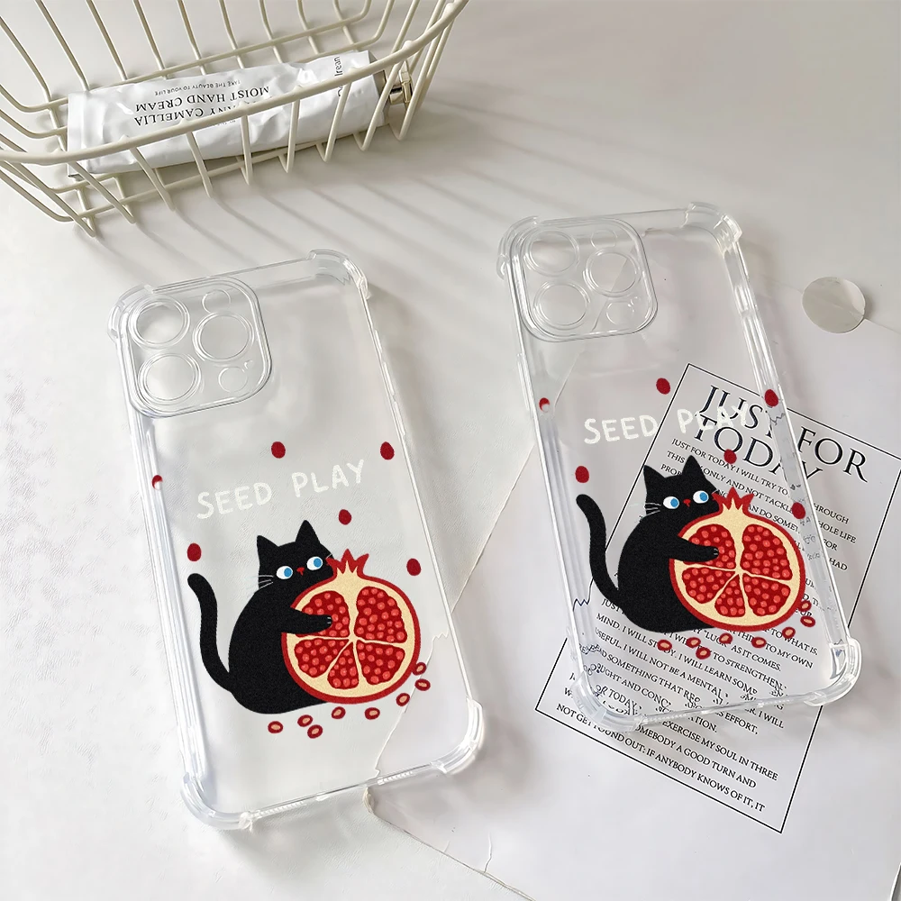 Для iPhone 17 16 15 14 13 12 11 Pro Xs Max Air 16e 7 8 6 6s Plus XR SE 2020 2022 Чехол Cat Pomegranate Силиконовый противоударный чехол (art.: 3920d30452916) - 3920d30452916