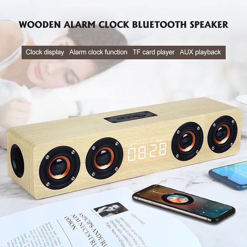 Wooden Wireless Bluetooth Speaker Portable Alarm Clock Stereo PC TV System Speaker Desktop Sound Post FM Radio Computer Speaker enlarge