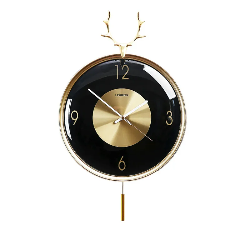 

Silent Luxury Wall Clock Fine Copper Deer Head Clocks Modern Creative Gold Wall Watches Home Decor Living Room Gift
