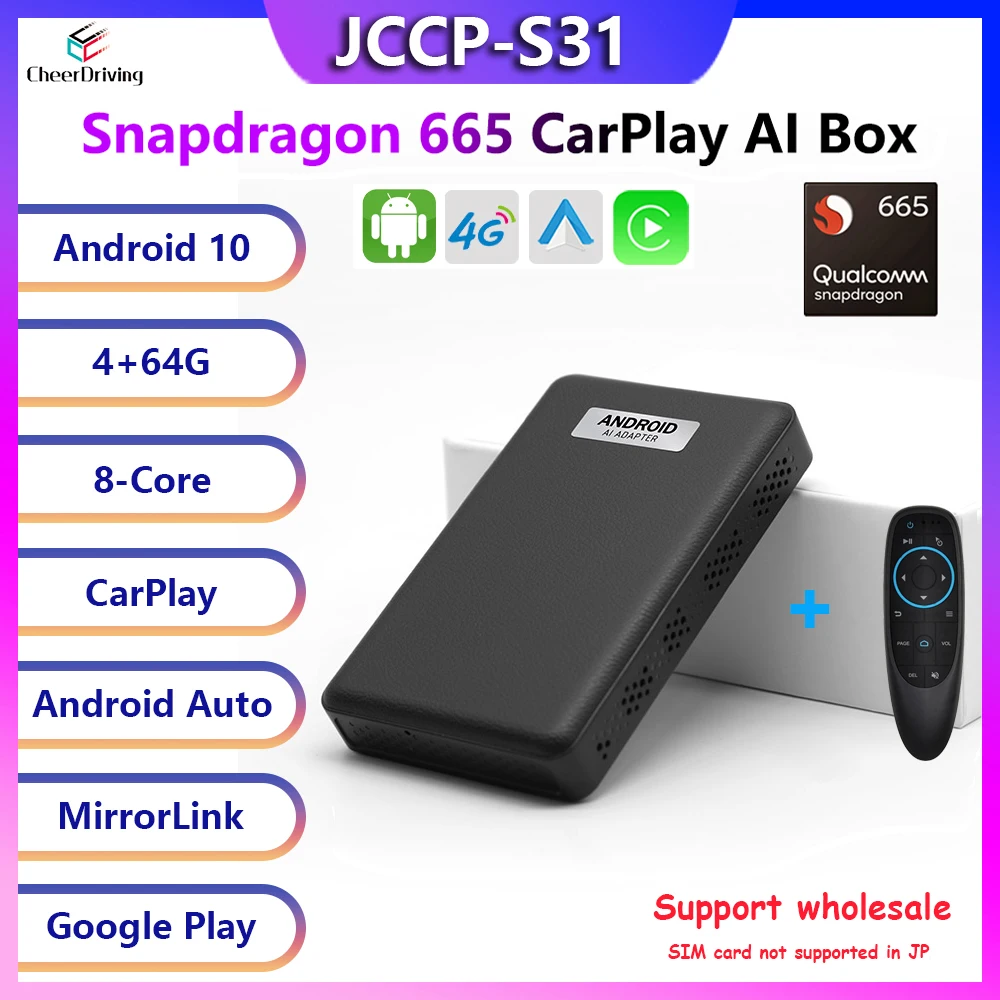 

2022 Apple CarPlay Ai Box multimedia player 4G+64G Wireless Android Auto Dongle Car Play Snapdragon 665 Android 10 Netflix
