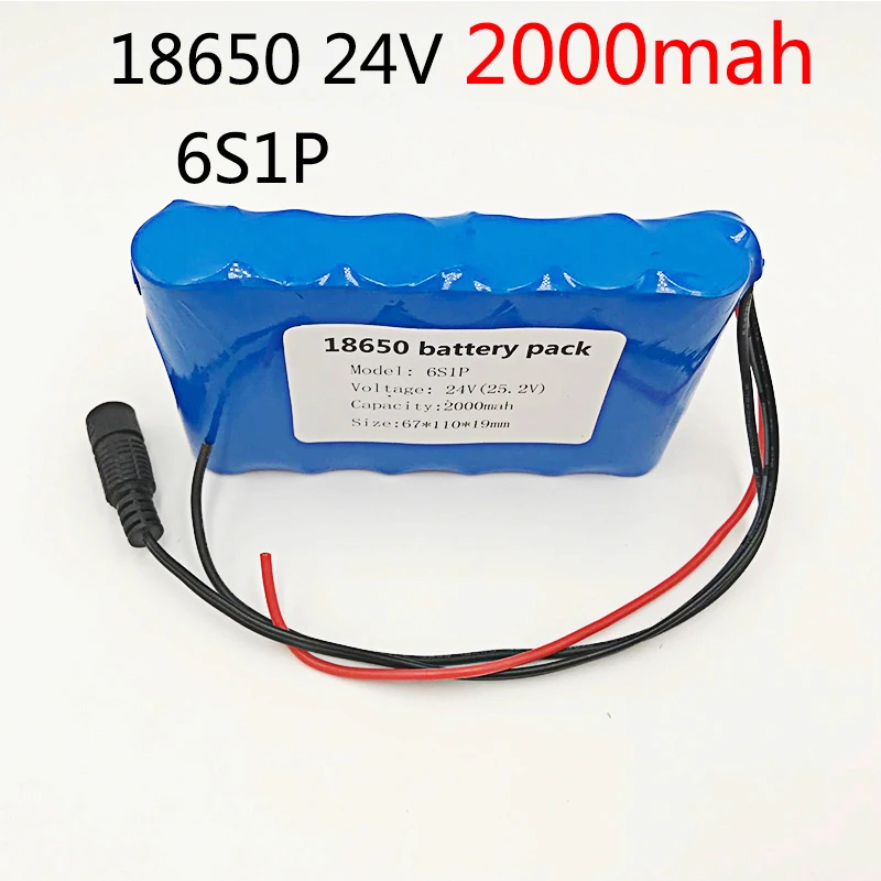 

Free Shipping 6S1P 18650 Battery Pack DC 24V 25.2V2000mah 24V Rechargeable Battery for Small Motor Motors / LED Strip Protection