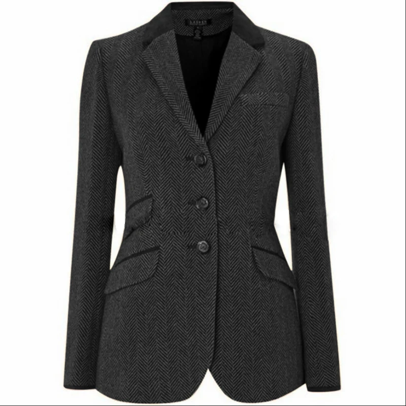 

2023 Herringbone Women's Spring Jackets Coat Lapels Slim Fit Plus Size Matching Single Breasted Set Wool Coats and Blends Tweed