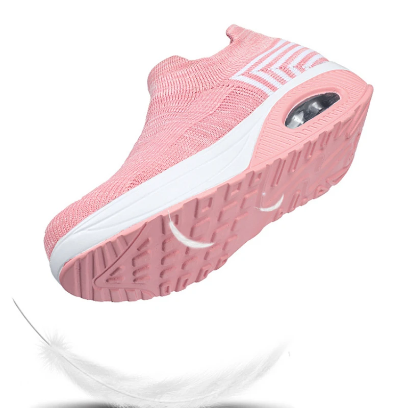 Light Women's Sneakers Air Cushion Cushioning Stretch Cloth Sock Shoes Slip on Platform Casual Sport Footwear Morning Running