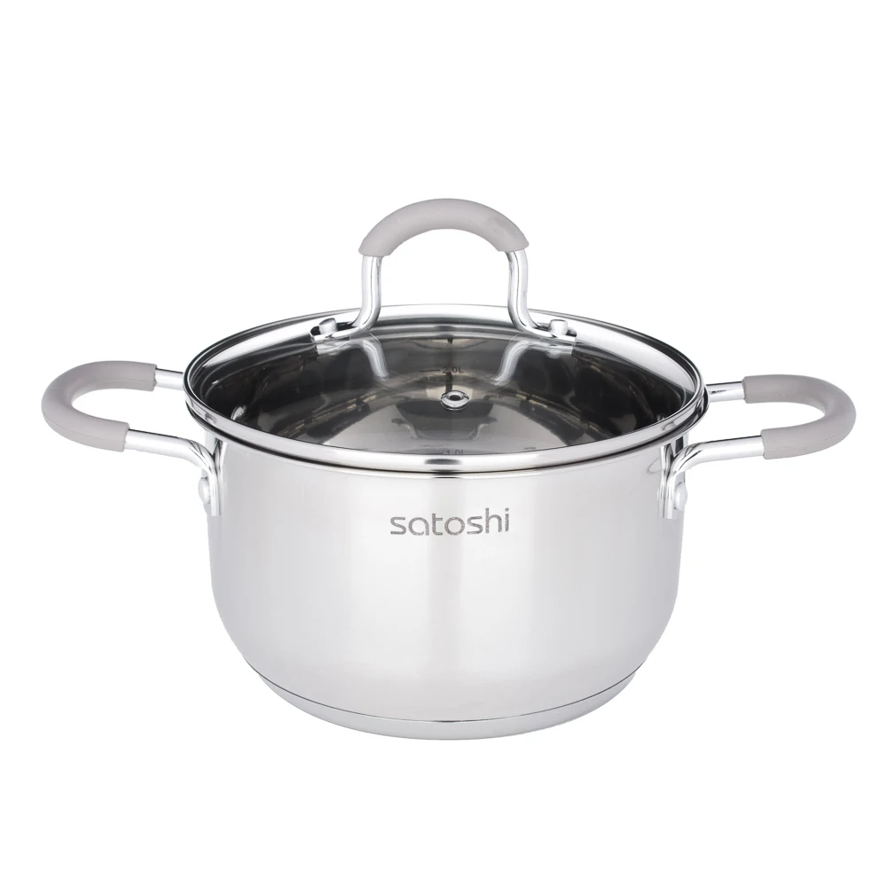 Set of pans SATOSHI A lbert 6 pr. 1.7 l 2.5 3.4 beige si licone hand les with g lass lid Utensi ls for kitchen Home app liances Tab leware supplies