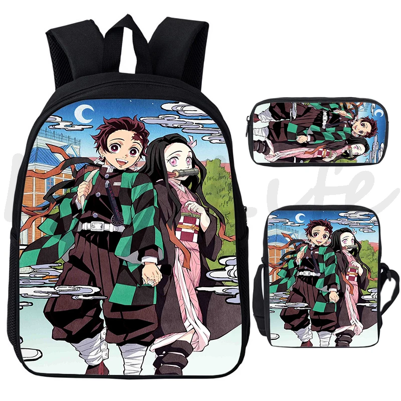 

Demon Slayer Kamado Nezuko Backpack Kimetsu no Yaiba School Bag Boys Girls 3Pcs/set Bookbag Students Back To School Mochila gift