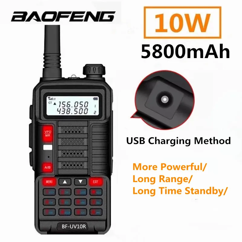 

Портативная рация BaoFeng 10 Вт UV10R, передатчик дальнего радиуса действия, двойная рация, 136 каналов, УКВ, УВЧ, 174-400 МГц, 520-МГц