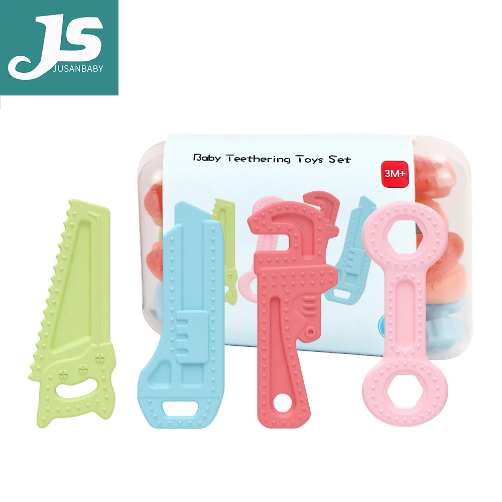 

4 Pack baby teether Teething Toys 0-6 Months 6-12 Months - Soothe Babies Sore Gums - BPA Free Silicone