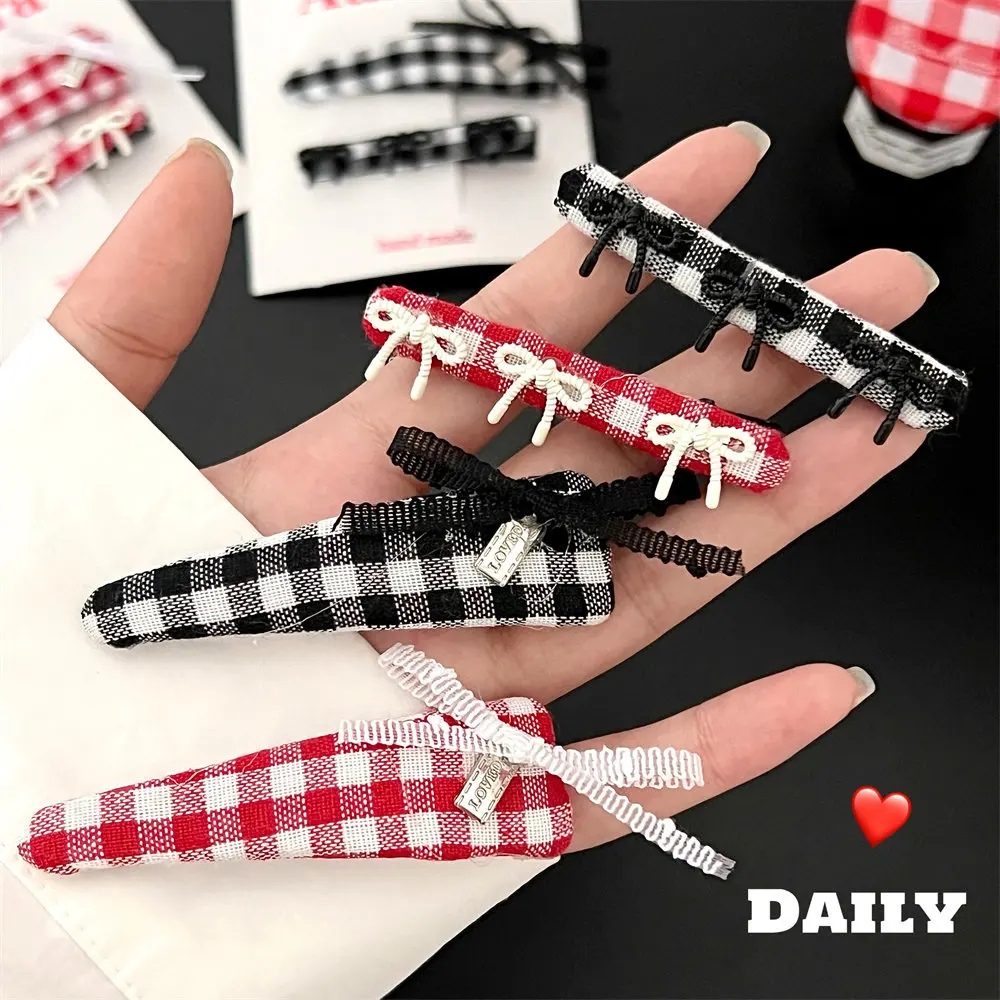 4 шт. набор заколок для волос с бантом в клетку девочек челкой и боковыми