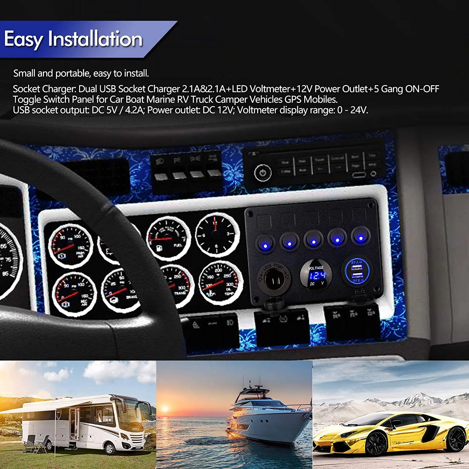 Зарядное устройство с двумя USB-розетками светодиодный вольтметр розетка 12 В