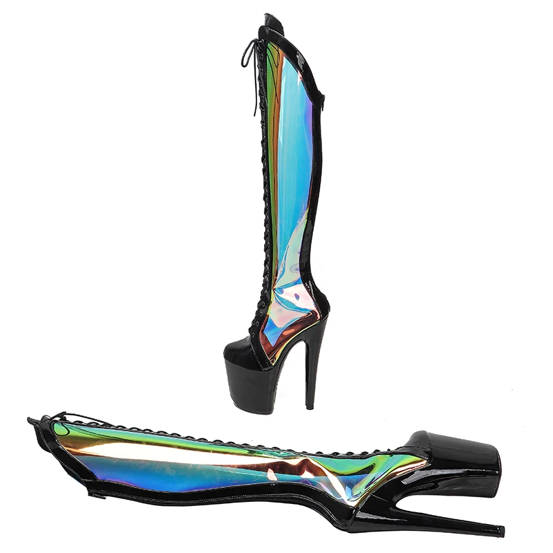 Leecabe  20CM/8inches TPU with patent Pole dancing shoes High Heel platform Pole Dance boot