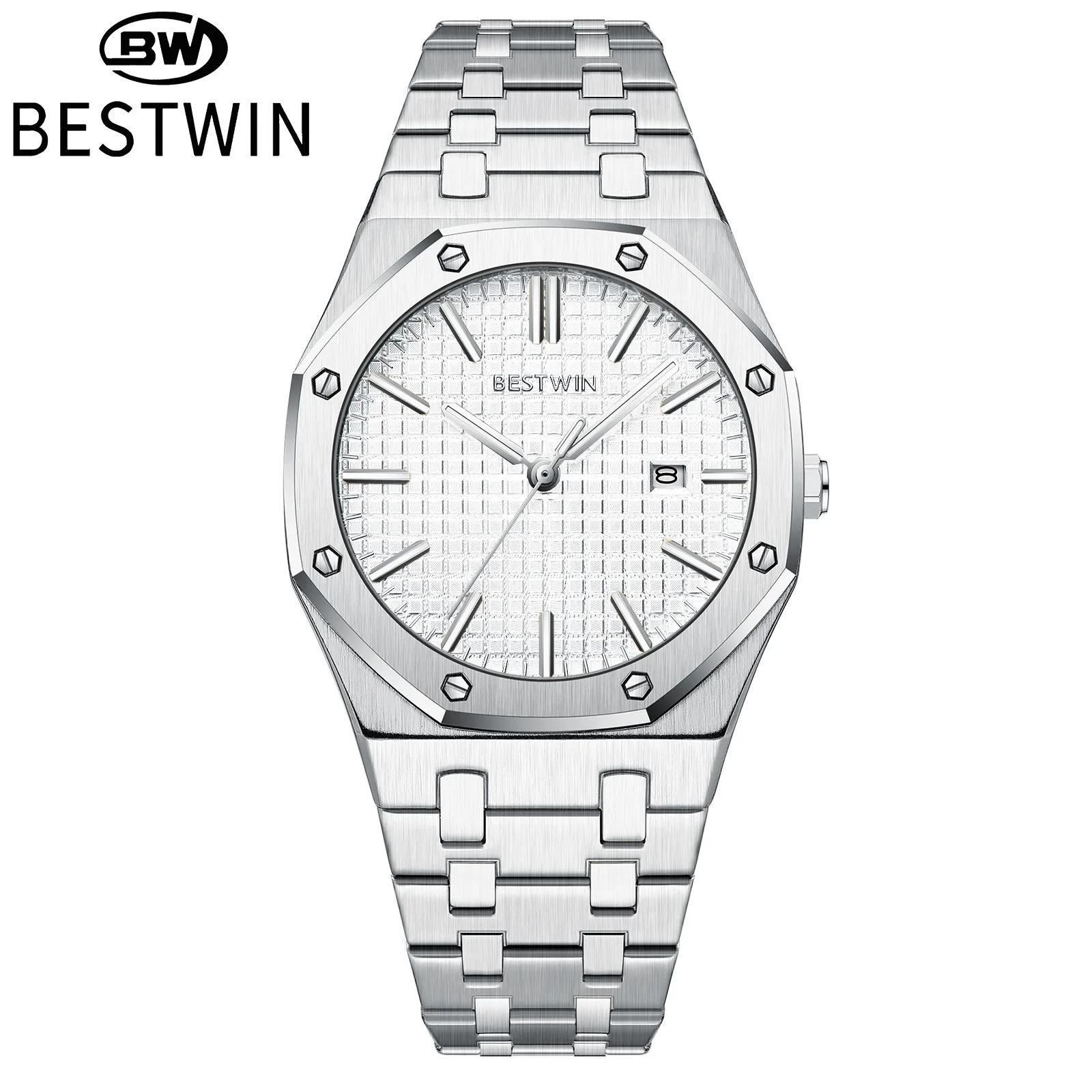 Мужские часы BESTWIN Original Luxury, с датой, светящиеся, водонепроницаемые, с браслетом из нержавеющей стали, модные, деловые, кварцевые. (art.: 3920da2aaefb1) - 3920da2aaefb1