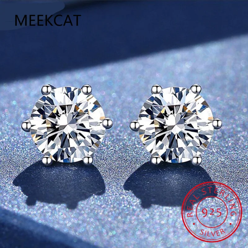 

D Color VVS1 EX Moissanite S925 Stud Earrings Brilliant Round Cut Lab Diamond Platinum Plated Earrings for Women MSE007