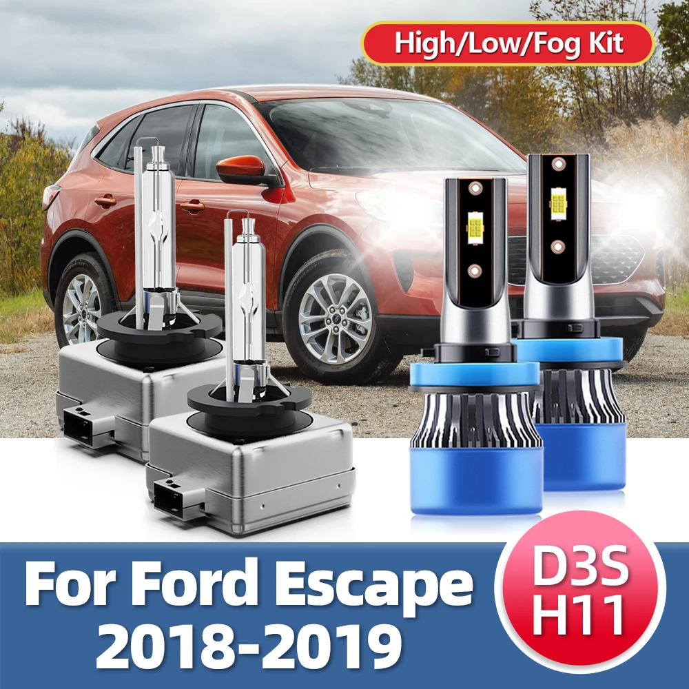 

4x HID Xenon Headlight D3S+H11 LED Foglight Combo Car Headlamp Fog Light Bulbs Kit White Lamp Replace For Ford Escape 2018 2019