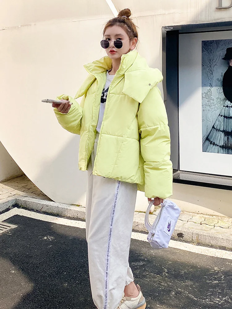 Chic Winter Jacket Women Parkas Hooded Cotton Padded Coats Thicken Warm Loose Solid Female Coats Ladies Zippers Jackets Outwear