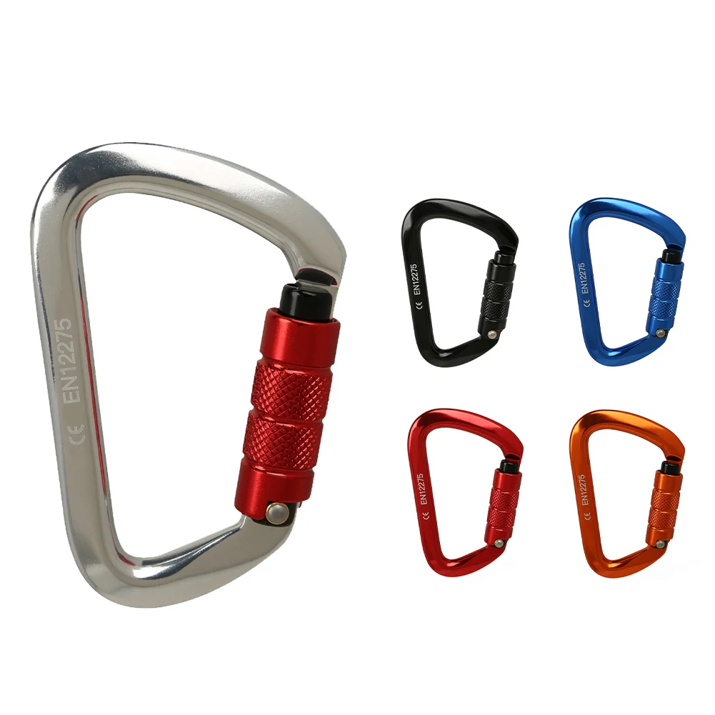 

25KN Climbing Carabiner Clip Hook Auto Locking Heavy Duty Aluminum D-Ring Screw Lock For Outdoor Rock Climbing Accessories