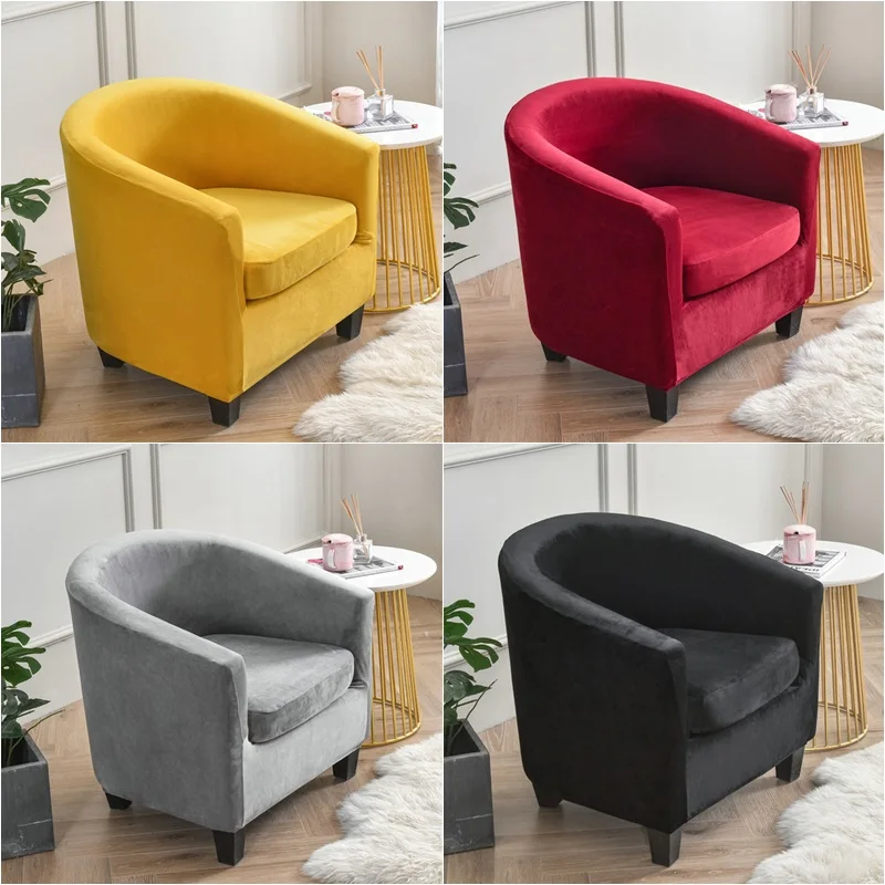 Elastic Velvet Armchairs Covers Solid Color Club Sofa Cover Coffee Bar Stretch Sofa Couch Slipcovers with Seat Cushion Covers
