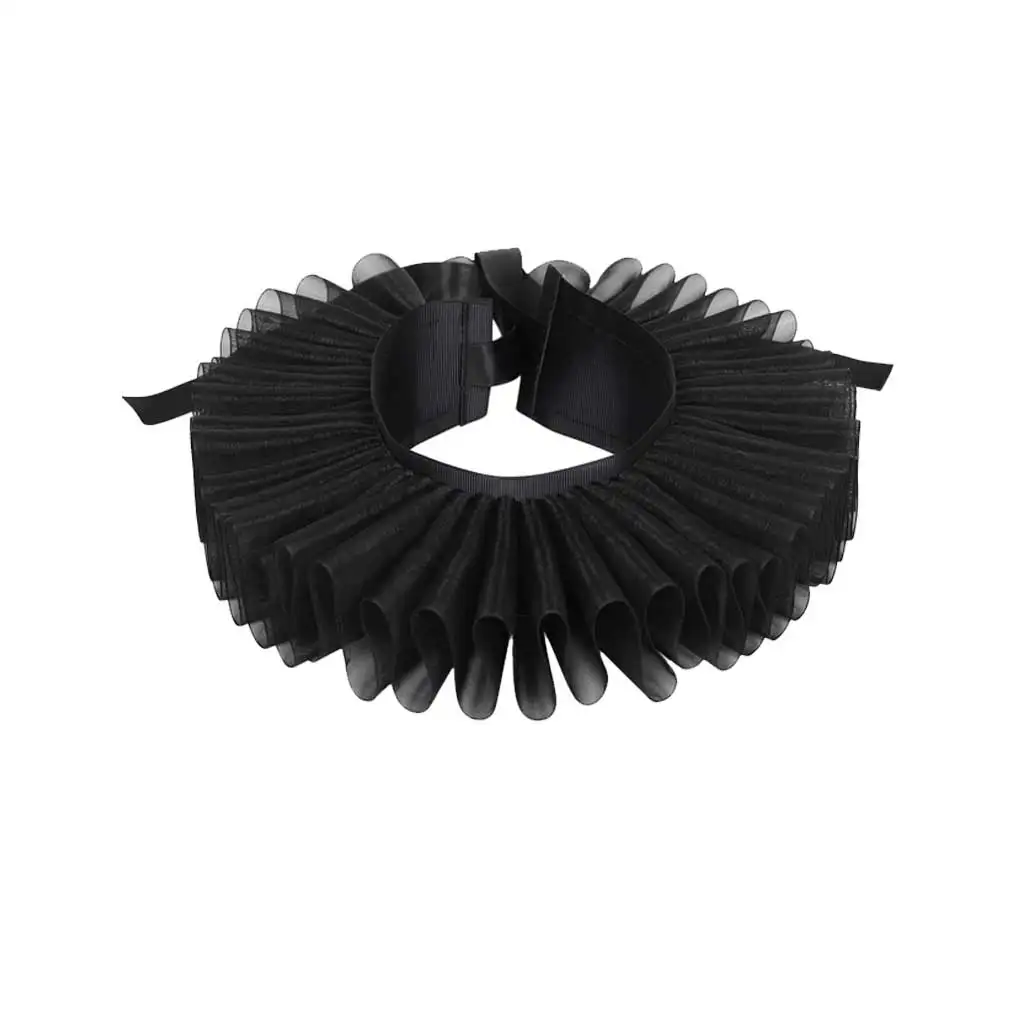 

Women Men Adjustable Ruffle Neck Collars with 2 Ribbons Breathable Banquet Polyester Clown Chokers Adults Costume Prop