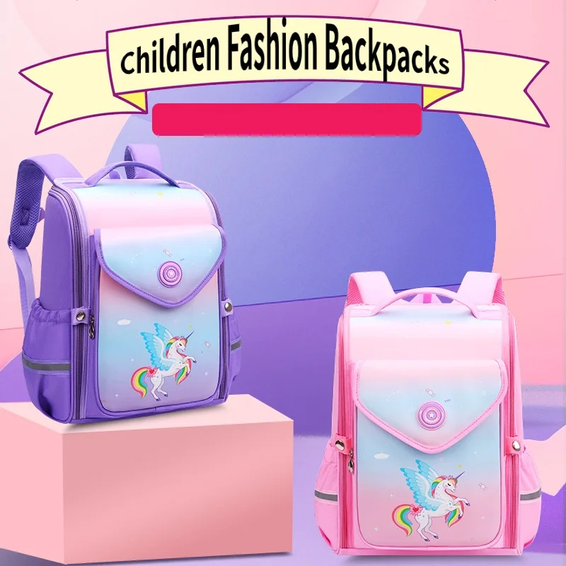 New Grade 1-6 Gradient Pink Children Cartoon Unicorn Mermaid Dinosaur Backpacks Girl Boy British Style Fashion Large Schoolbags