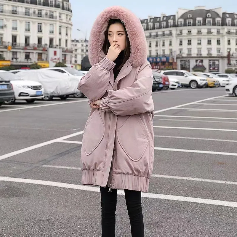 Down Cotton Jacket for Women 2022 New Winter Medium Length Loose and Thin Plus Size Thick Cotton-padded Jacket for Women