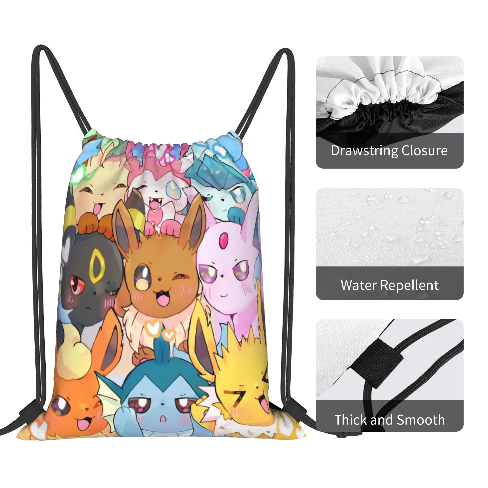 Фото Рюкзак-мешок Eevees Eeveelutions Poke-Mon с милым дизайном, водонепроницаемый, для спортзала и велоспорта, 36 см (Ш) x 43 см (В) №4