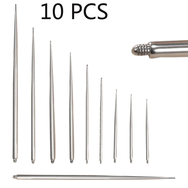 10PCS G23 Titanium Piercing Needles Size 18g/14g/16g Needle Puncture Rod External Taper Insertion Thread Pin stretch Kit Tool