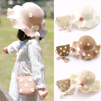 summer baby girl hats bags fashion straw child cap messenger bag children sun hat kids breathable beach hat baby accessories