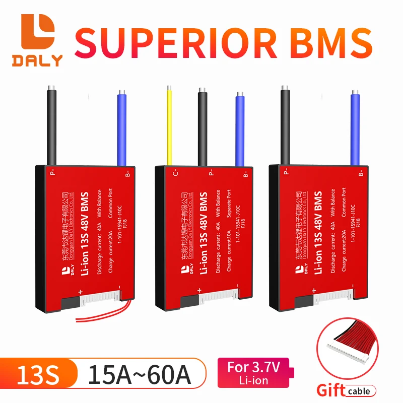 Блок литий-ионных батарей Daly BMS 13S 48 в Li-Ion 15A 20A 30A 40A 50A 60A BMS с мягкой функцией swtich 18650, печатная плата bms