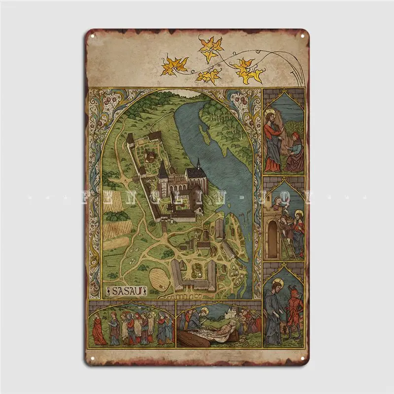 

Sasau Monastery Map Metal Sign Cinema Living Room Home Personalized Plaques Tin Sign Poster