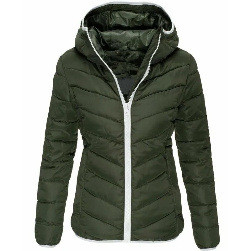 Women's Tops Solid Color Hooded Casual Warm Fashion Coats Simple Slim Fit Comfortable Women's Autumn and Winter Cotton Jackets