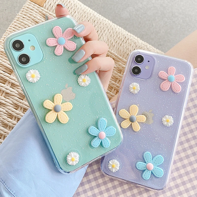 

Soft Transparent Flower Phone Case For iphone 11 12 13 Pro Max XS X XR 7 8 Plus SE 2020 Bumper Silicone Cases Cover