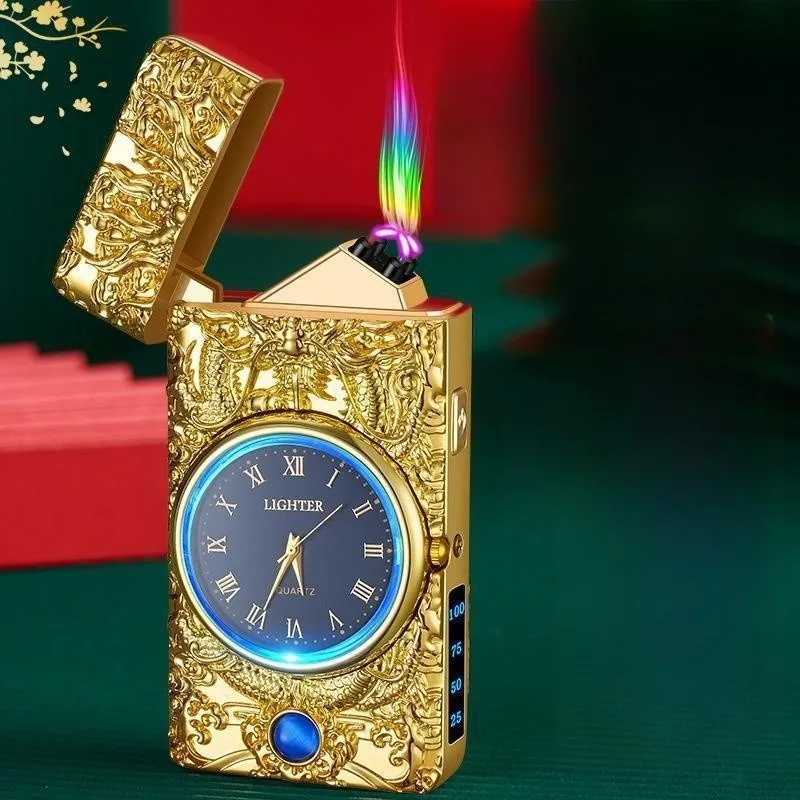 

Electric Windproof USB Charging Pulse Plasma Double Arc Metal Watch Time Lighter Flameless Touch Sensing Lighter Men's Gifts