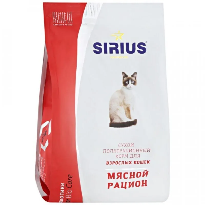 6 шт. Сухой корм ТМ SIRIUS для взрослых кошек Мясной рацион 0 4 кг | Дом и сад