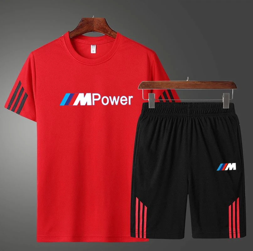 

Мужской спортивный костюм, повседневный спортивный костюм из двух предметов, футболка с коротким рукавом и шорты, Мужская Уличная одежда, л...