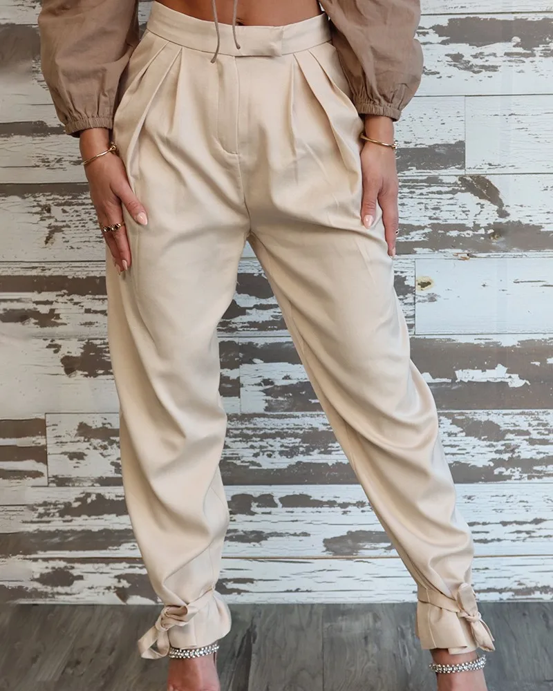 

Sexy New Fashion Women's Pants Elegant Ruched Pocket Design Cuffed High Waist Pants Female Trouser Casual Bottom Female Clothing