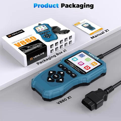 VEHLIVE Сканер OBD2 Диагностический инструмент Проверка и удаление кодов неисправностей автомобиля DTC Замороженный кадр Сканер OBD Монитор готовности MOT Датчик O₂ Тест MIL Батареи