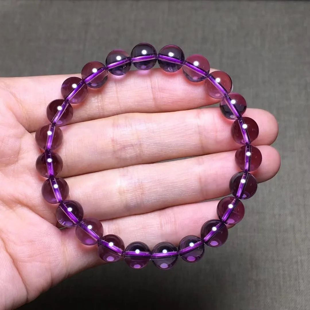 

8mm Natural Purple Amethyst Bracelet Jewelry For Women Men Wealth Gift Crystal Clear Beads Stone Reiki Gemstone Strands AAAAA