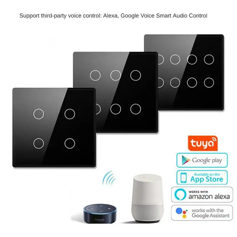 

Tuya WiFi Smart Switch Brazil Standard Backlight Luxury Glass Panel Touch-Sensor 4/6 Gang Wall Switch Work With Alexa Google Hom