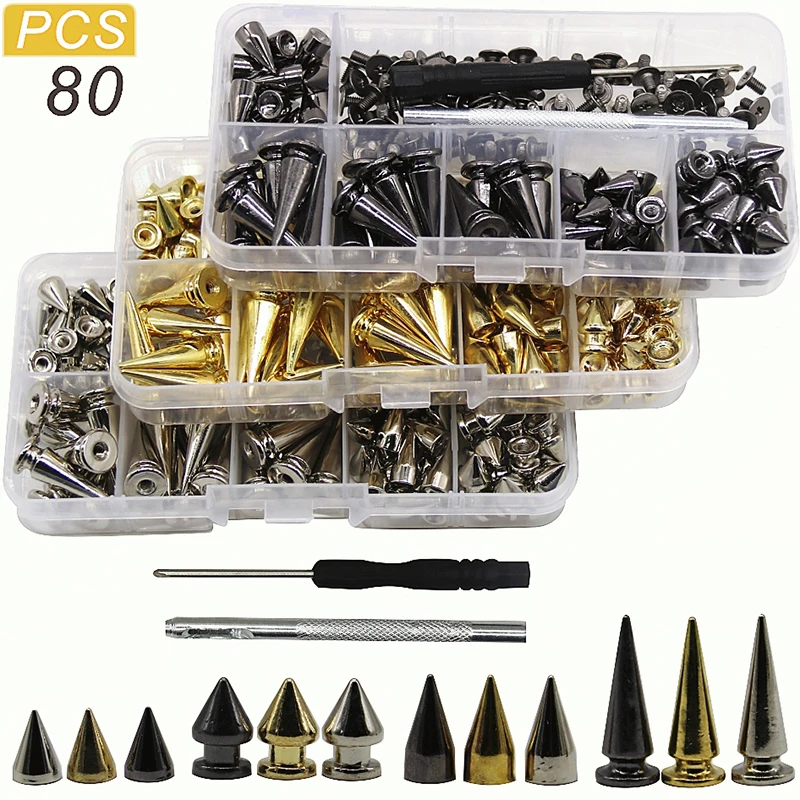 

180 Sets Punk Rivets Buckles + Installation Tools Tapered Alloy Screw Base Clothing Bags Shoes Jackets Accessories DIY Buttons