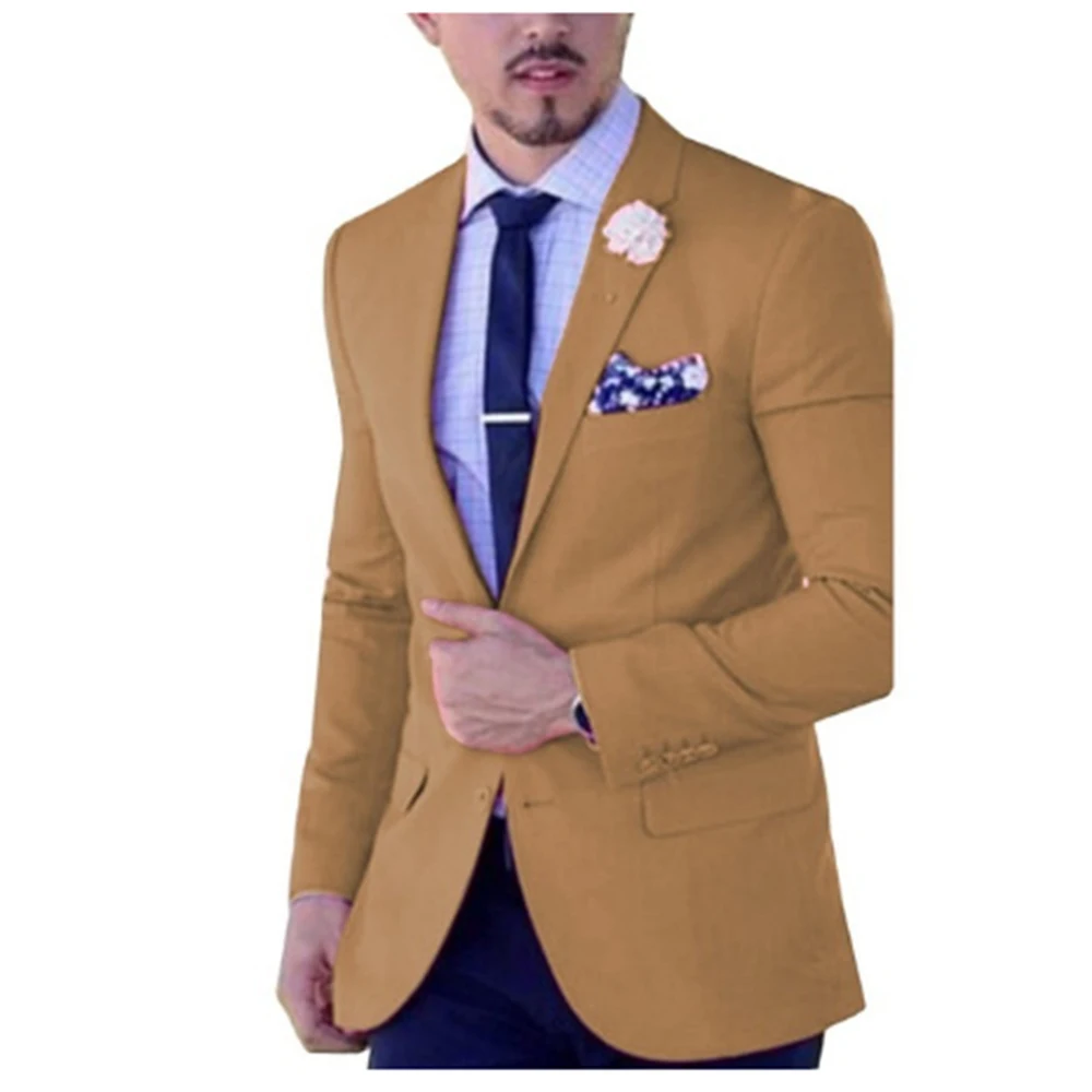 2022 New Men's Suit 2 Piece Notch Lapel Flat Slim Fit Casual Tuxedos For Wedding(Blazer+Pants)