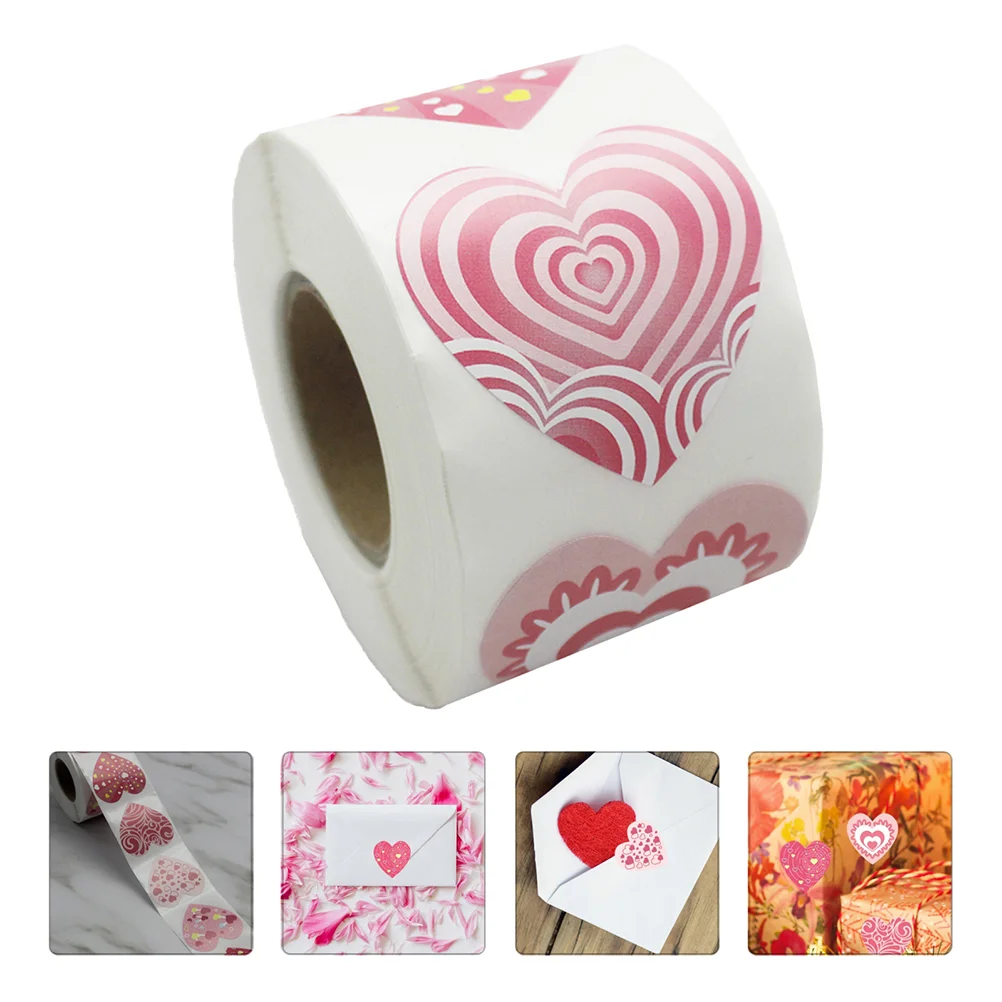 

1 Roll/500pcs Valentine's Day Heart Stickers Sealing Paste for Gift Envelope