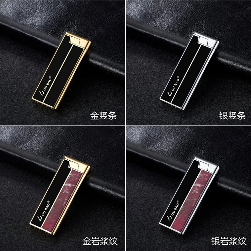 

Ultra-thin Grinding Wheel Straight-Through Butane Gas Lighter Metal Creative Inflatable Windproof Lighter Cigarette Accessories