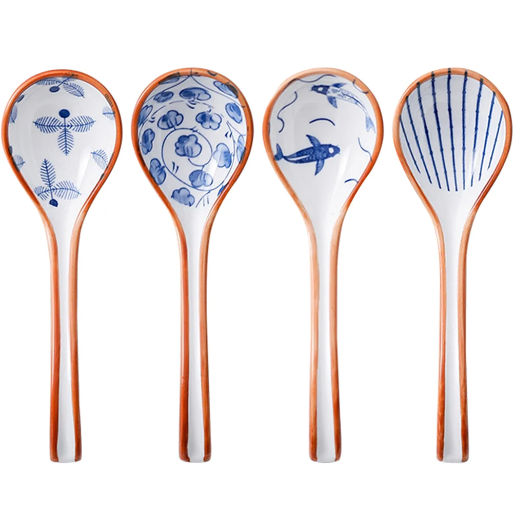 

4Pcs Japanese Portable Washable Pack Spoons Short Handle Spoon Spoon Ceramic for Friends Kitchen Restaurant Home