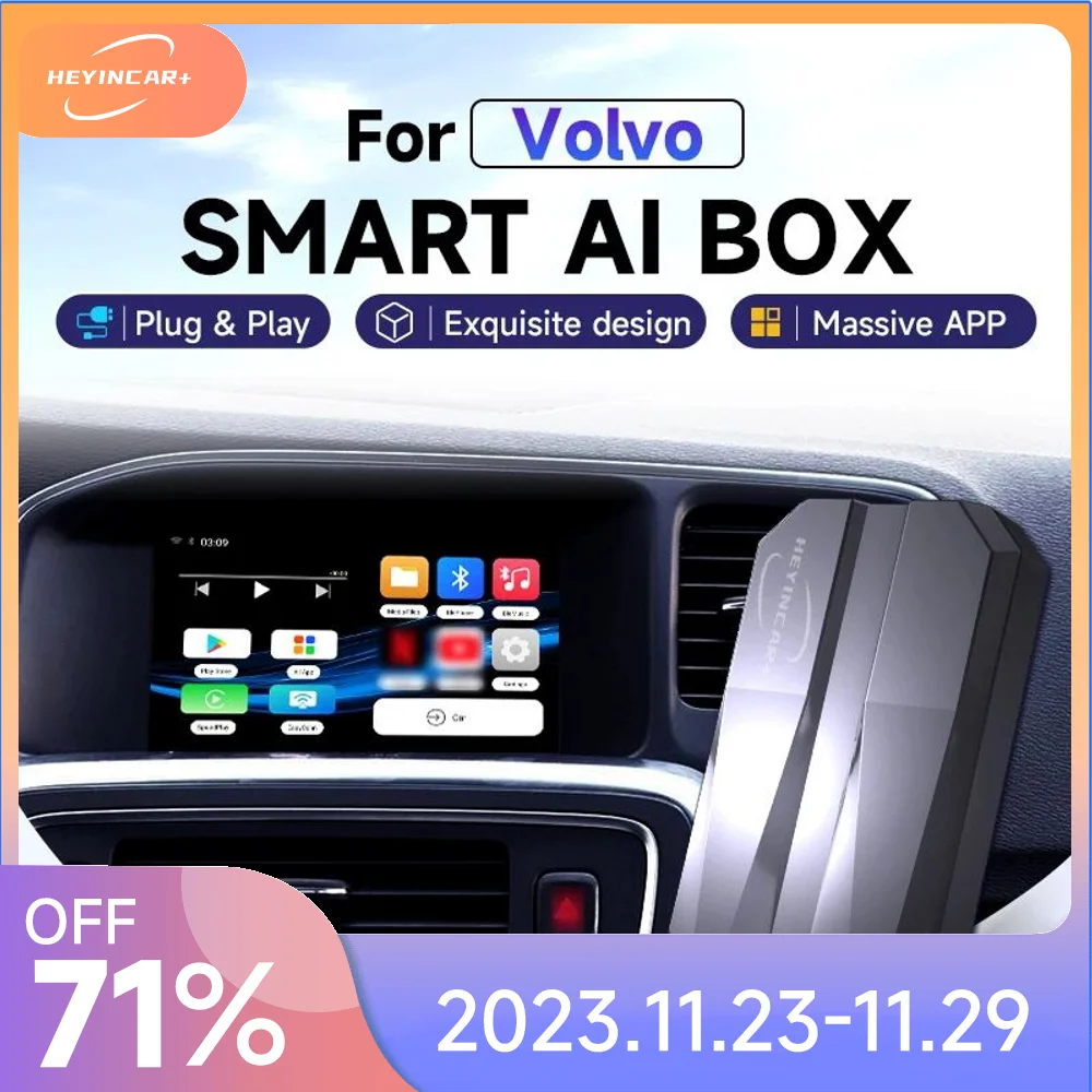 

2023 HEYINCAR Smart AI Box Wireless Android Auto CarPlay Adapter For Volvo XC40 XC60 XC90 S60 S90 V40 For Netflix Iptv YouTube