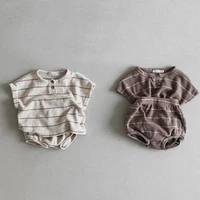 2022 summer new baby short sleeve t shirt shorts 2pcs infant clothes set cute boys striped pp pants suit fashion girls outfits