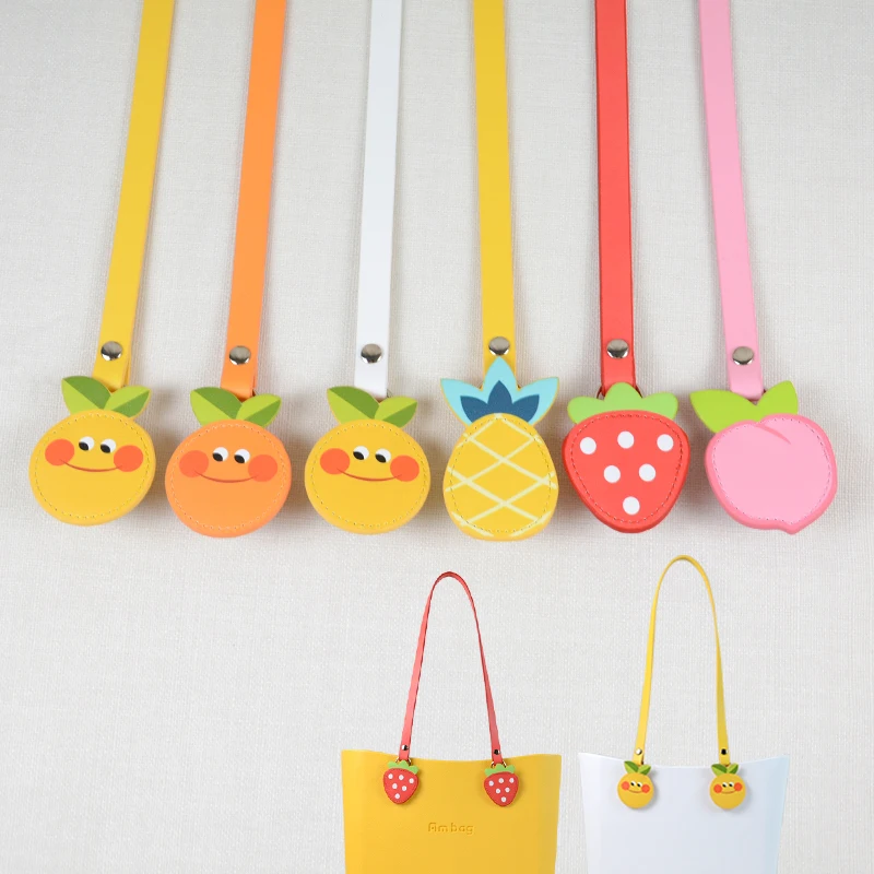 

New Long O bag Pu leather Handles with funny cartoon fruit drops strawberry orange Flat PU Belt attachments for EVA obag Body