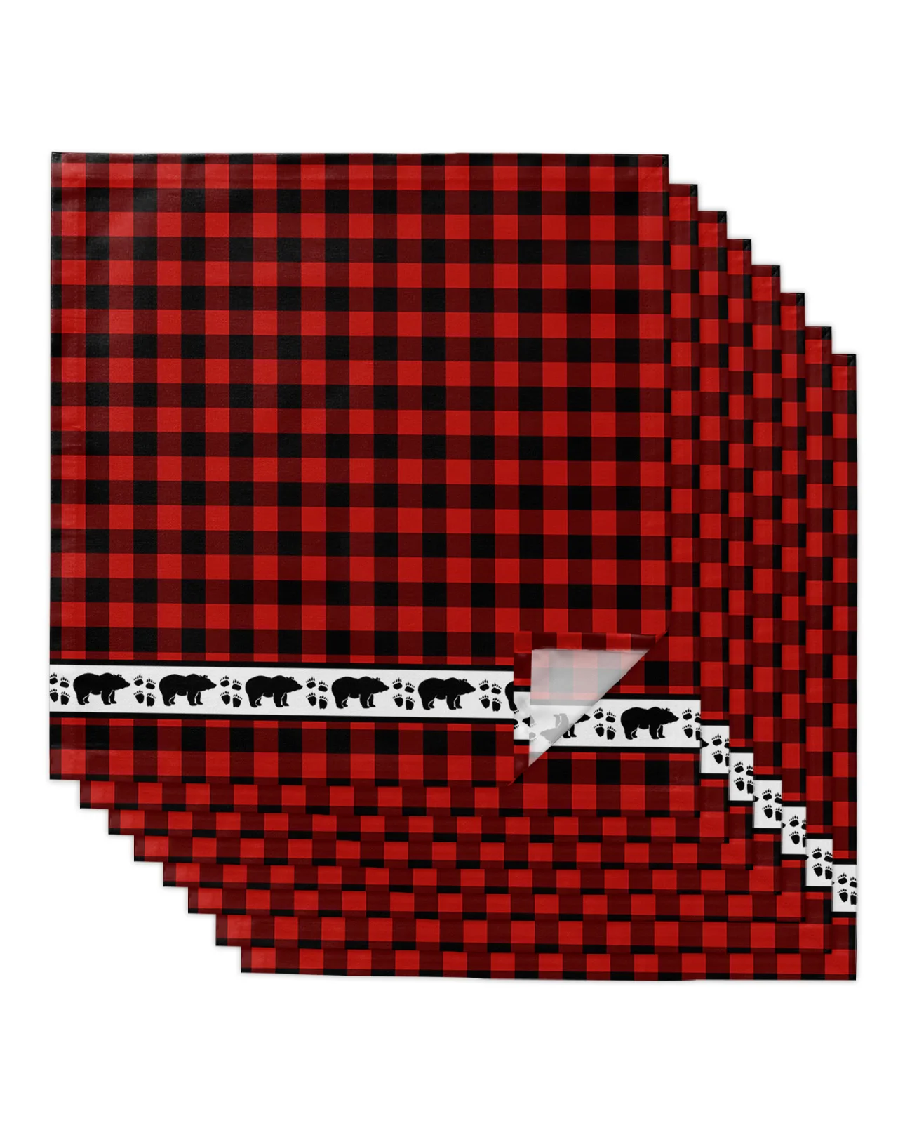 

Красная и черная клетчатая ткань с животными и медведями, набор для свадебного стола, мягкие кухонные Столовые Салфетки