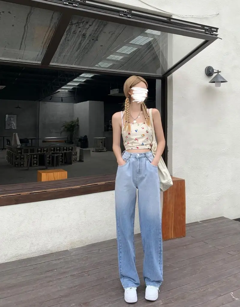 

N5396 Wide leg thin section high waist drape straight loose new pants jeans