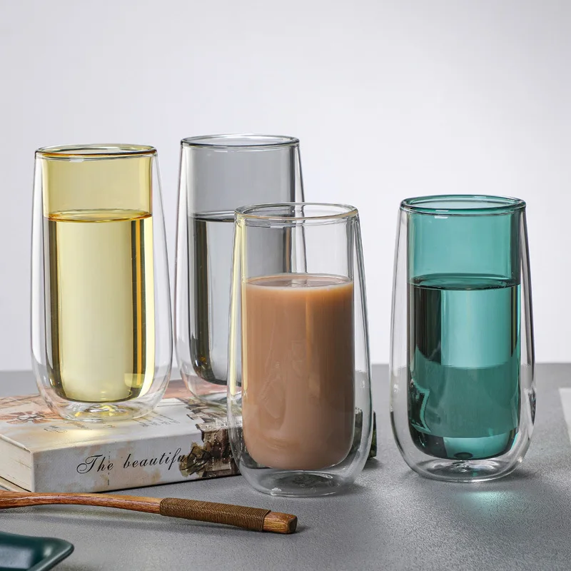 Nordic Double Glass Cup Home Tea Juice Milk Water Cup Set Drink Cup Green Tea Cup Drinking Cup Glass Water Bottle Double Layer