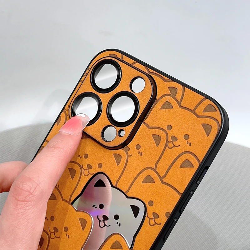 Loute Cartoon Bear Leather Cover for iphone 14 13 12 11 Pro Max Plus Luxury Textured TPU Shockproof Soft Phone Case
