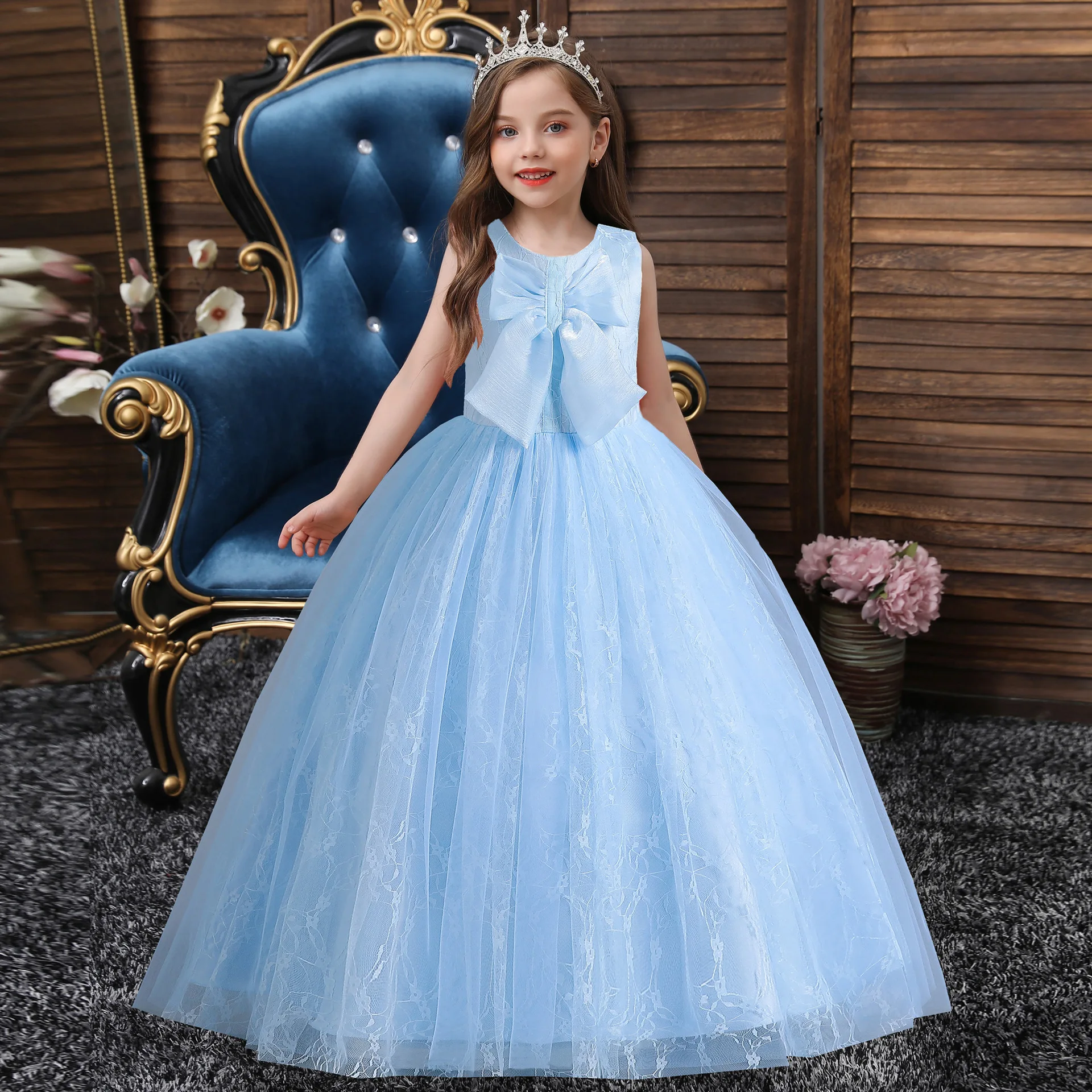 

Summer 2023 New Arrivals Girls Sleeveless O Neck Big Bow Mesh White Cute Roupa Infantil Menina Cute Party Dress Custume 2-10T